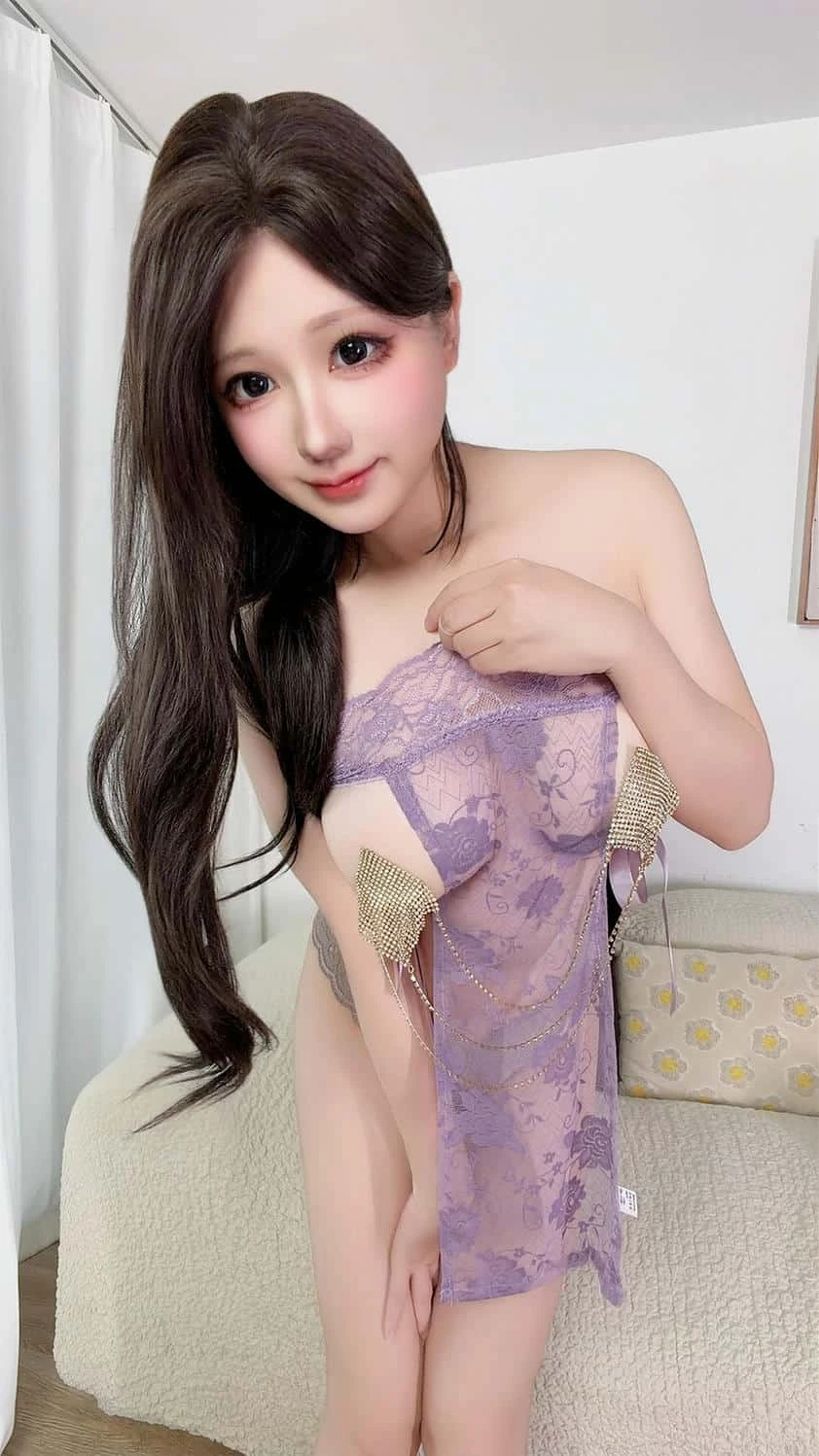 Nyako喵子 - 自撮 53 紫蕾丝旗袍链条