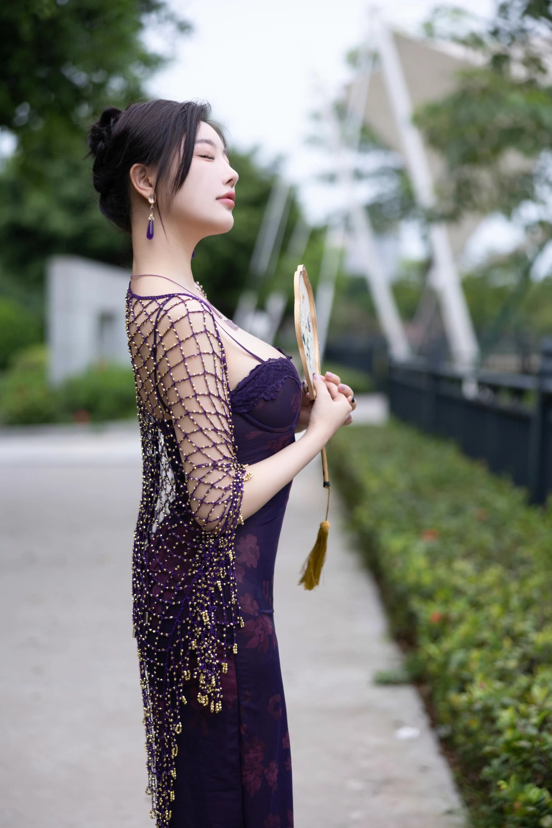 杨晨晨 内购无水印 9092 紫色连衣裙